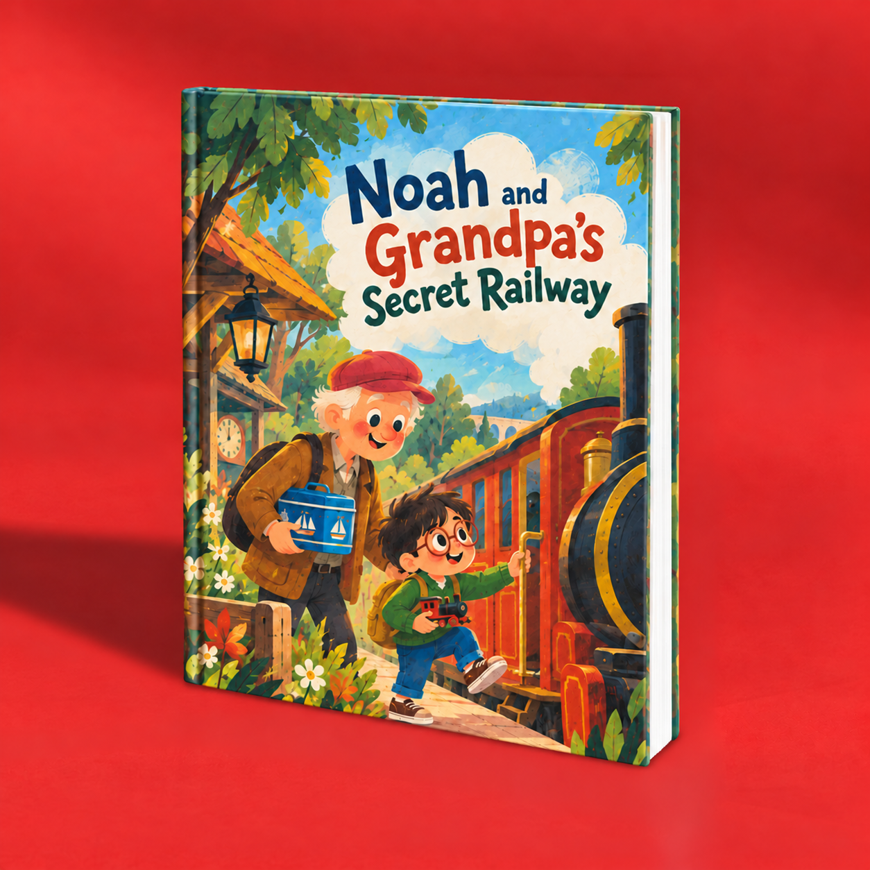 Noah and Grandpa’s Secret Railway personalized book mockup